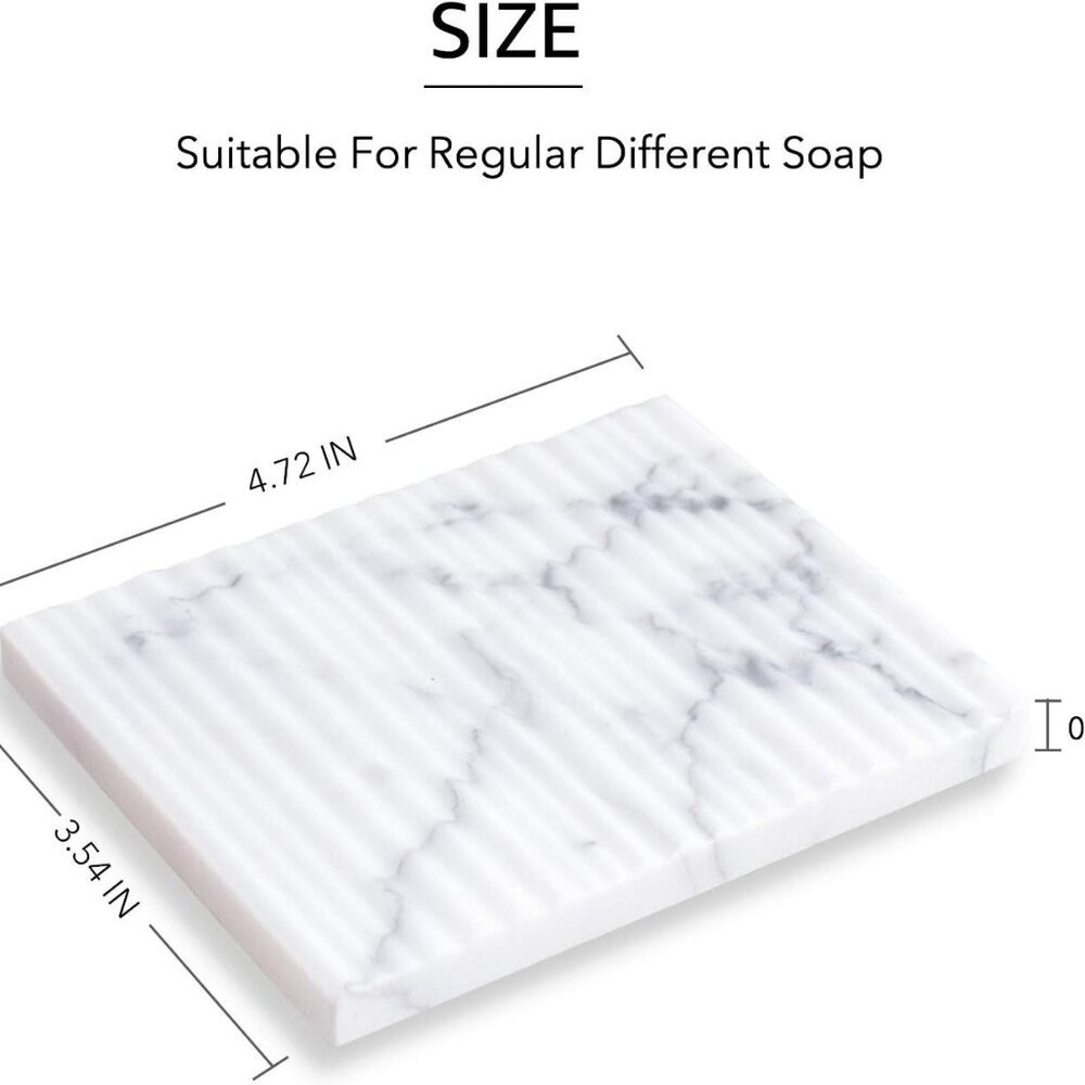 White Marble Soap Dish Holder Jewelry Ring Tray Sink Dish Sponge Holder for Bath - Picture 3 of 6